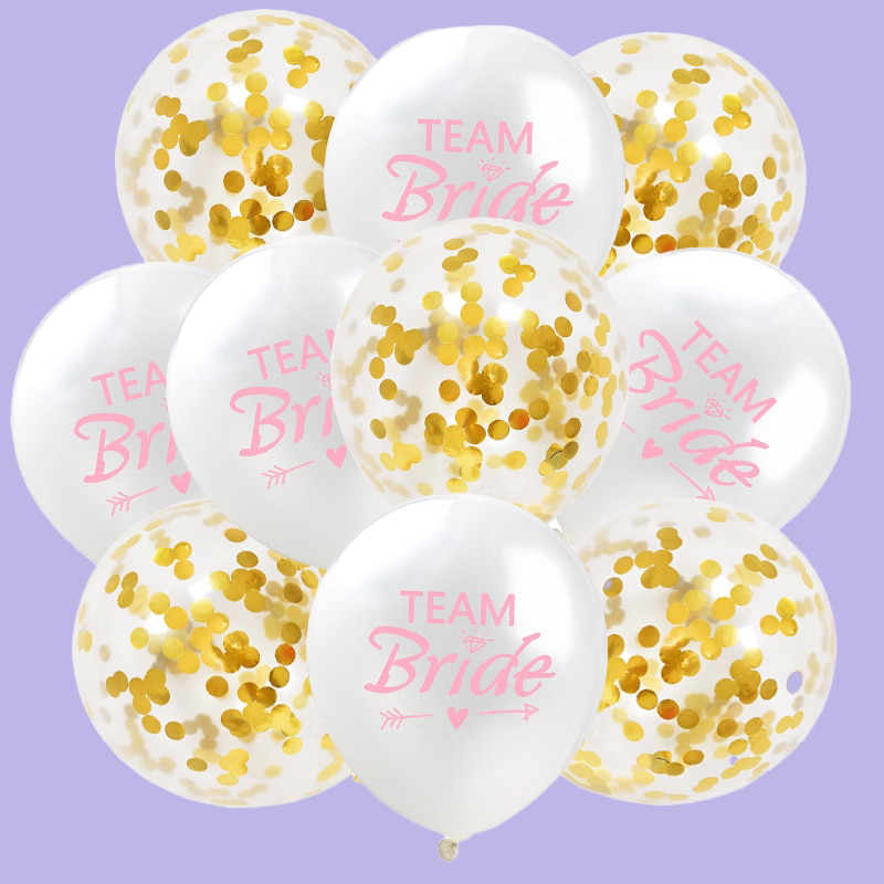 5 Ballons Confettis rose et doré EVJF Team Bride