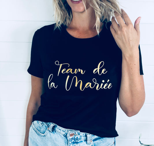 T-shirt EVJF Noir - Team de la Mariée (script) - Valentine